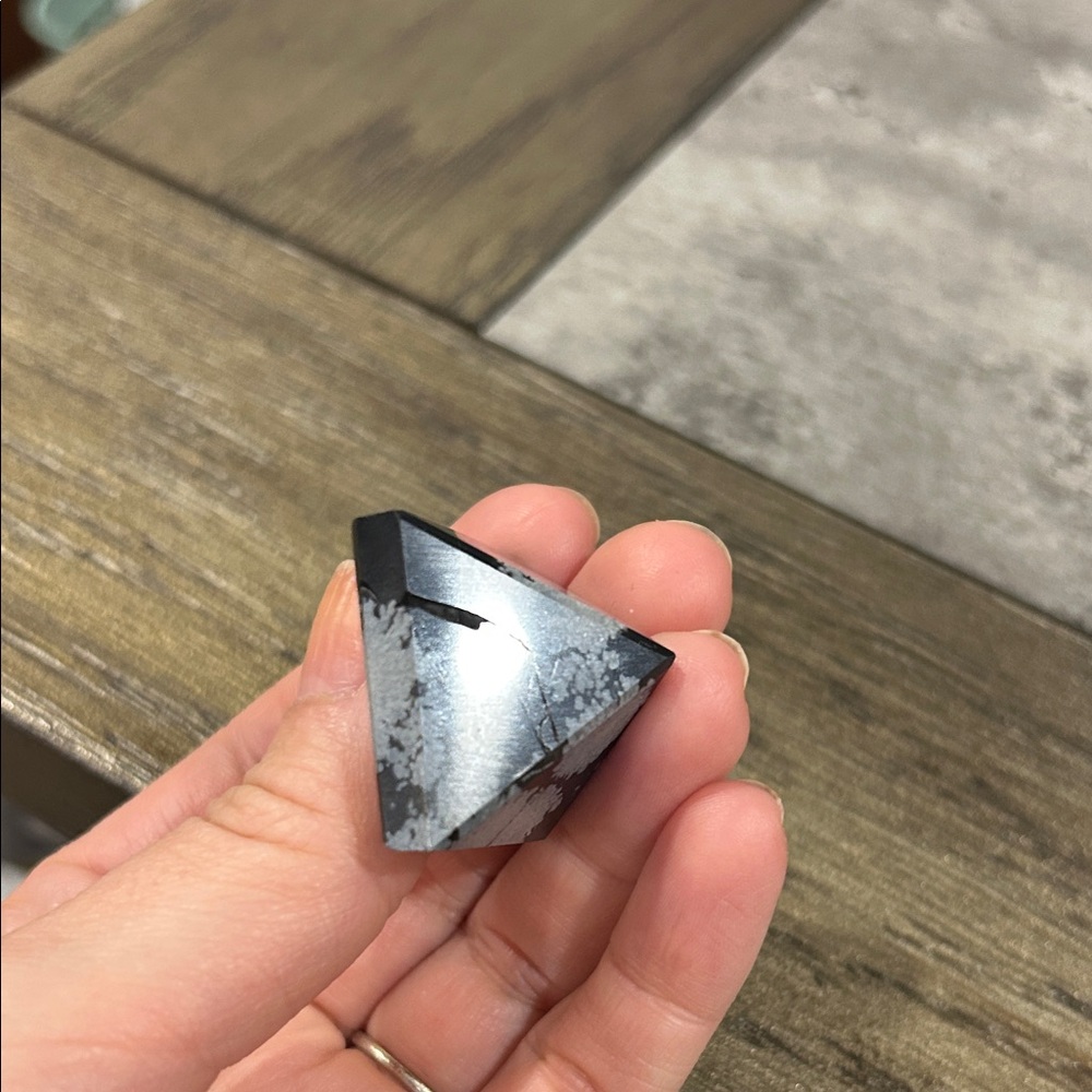 Snowflake Obsidian Pyramid Crystal - Black with Gray Snow Patterns - Picture 7 of 9
